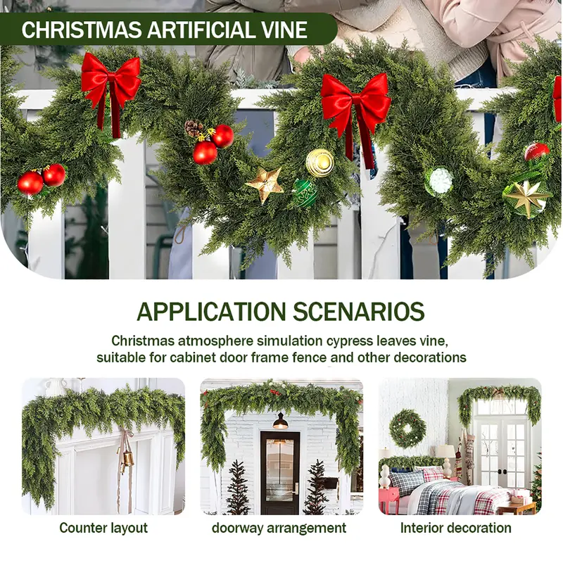 🎄🎅 Artificial Cedar Garland🌿Green Pine Garland for Table, Mantel, Wall – Perfect for Indoor & Outdoor Christmas Decorations