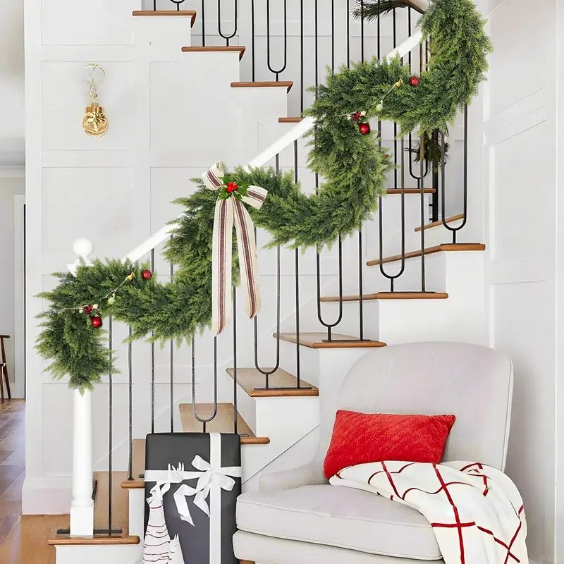 🎄🎅 Artificial Cedar Garland🌿Green Pine Garland for Table, Mantel, Wall – Perfect for Indoor & Outdoor Christmas Decorations