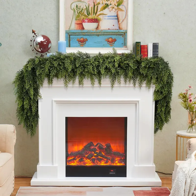 🎄🎅 Artificial Cedar Garland🌿Green Pine Garland for Table, Mantel, Wall – Perfect for Indoor & Outdoor Christmas Decorations