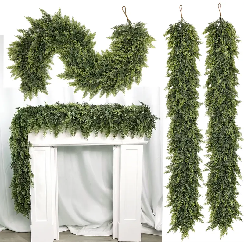 🎄🎅 Artificial Cedar Garland🌿Green Pine Garland for Table, Mantel, Wall – Perfect for Indoor & Outdoor Christmas Decorations