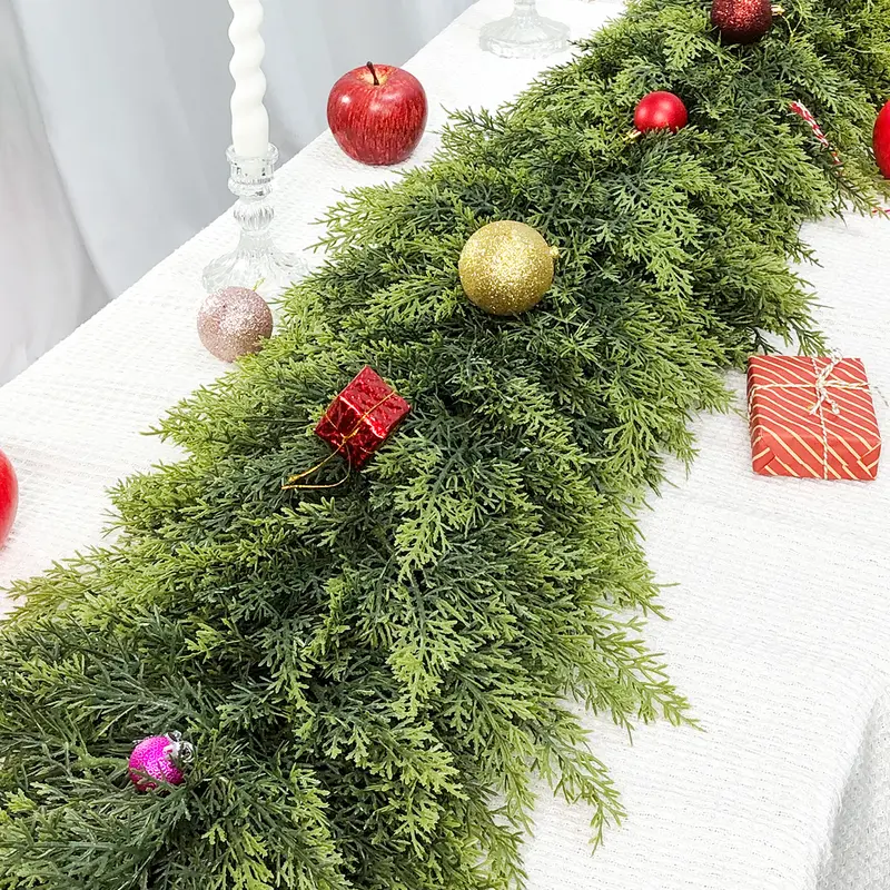 🎄🎅 Artificial Cedar Garland🌿Green Pine Garland for Table, Mantel, Wall – Perfect for Indoor & Outdoor Christmas Decorations