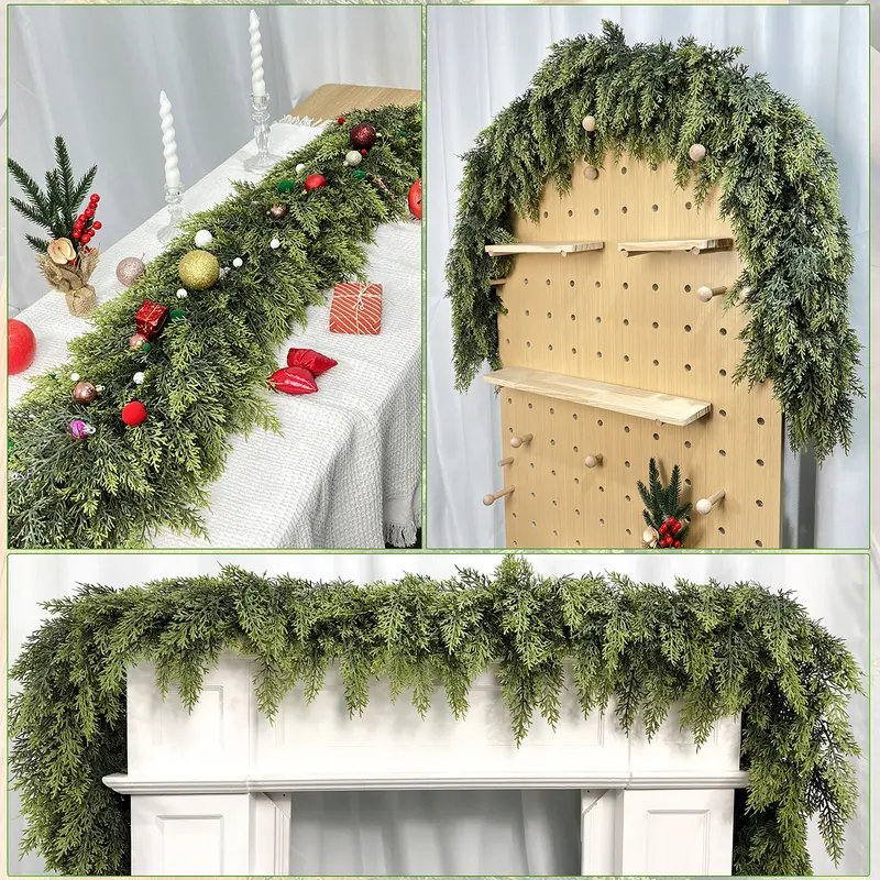 🎄🎅 Artificial Cedar Garland🌿Green Pine Garland for Table, Mantel, Wall – Perfect for Indoor & Outdoor Christmas Decorations