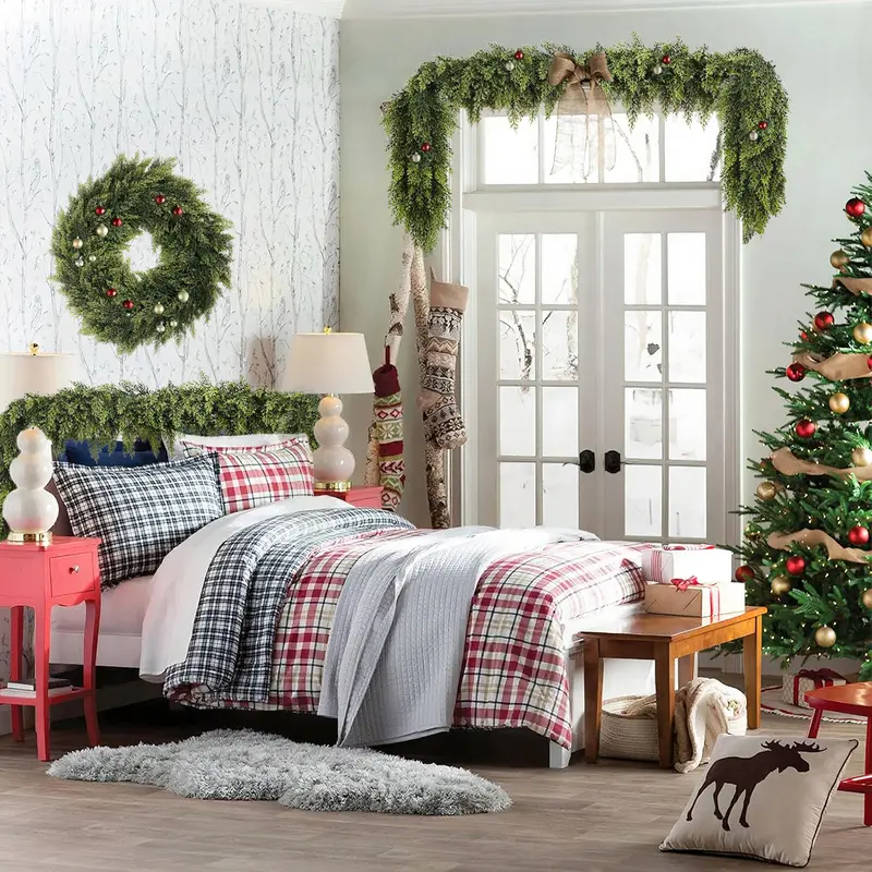 🎄🎅 Artificial Cedar Garland🌿Green Pine Garland for Table, Mantel, Wall – Perfect for Indoor & Outdoor Christmas Decorations
