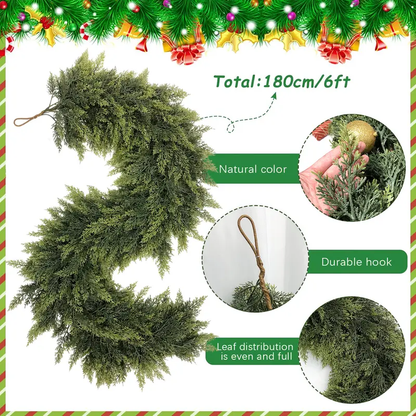 🎄🎅 Artificial Cedar Garland🌿Green Pine Garland for Table, Mantel, Wall – Perfect for Indoor & Outdoor Christmas Decorations