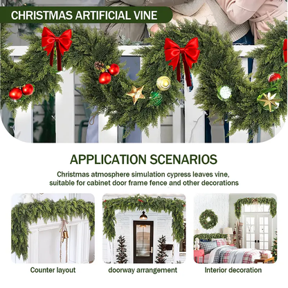 🎄🎅 Artificial Cedar Garland🌿Green Pine Garland for Table, Mantel, Wall – Perfect for Indoor & Outdoor Christmas Decorations