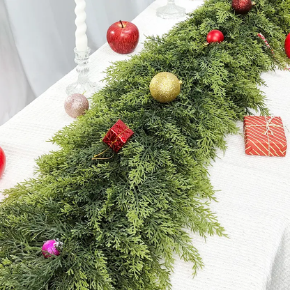 🎄🎅 Artificial Cedar Garland🌿Green Pine Garland for Table, Mantel, Wall – Perfect for Indoor & Outdoor Christmas Decorations