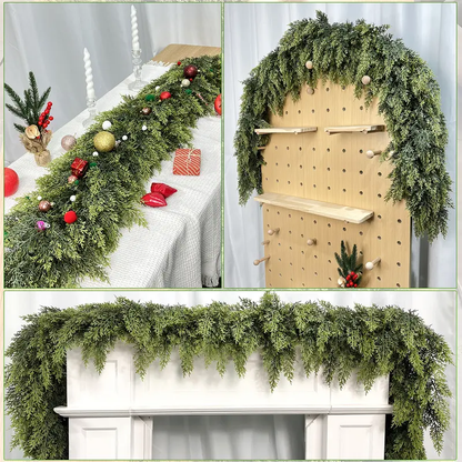 🎄🎅 Artificial Cedar Garland🌿Green Pine Garland for Table, Mantel, Wall – Perfect for Indoor & Outdoor Christmas Decorations