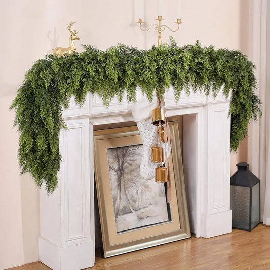 🎄🎅 Artificial Cedar Garland🌿Green Pine Garland for Table, Mantel, Wall – Perfect for Indoor & Outdoor Christmas Decorations